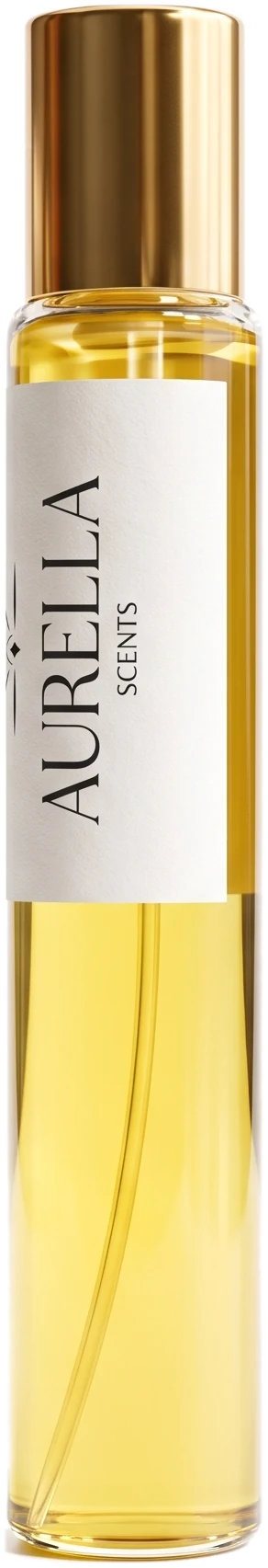Frasco Aurella de 10 ml: tubo de vidrio con tapa dorada y etiqueta